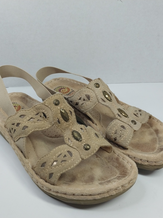 Easy Spirit Shoes - Earth Spirit 2000 Gelron Andi Sandal Tan Elastic Slingback Beaded Size 8.5 Boho